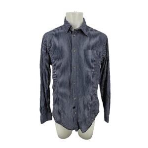 Armani Jeans Large Men Button Up Shirt Slim Fit Long Sleeve Striped Cotton PS16